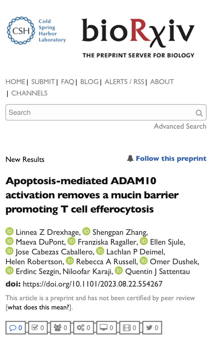 I'm thrilled to announce that our paper about ADAM10-mediated mucin shedding on apoptotic T cells has been released! Massive thanks to all who contributed on the way. Go check out the preprint here: lnkd.in/ggNaJkxK