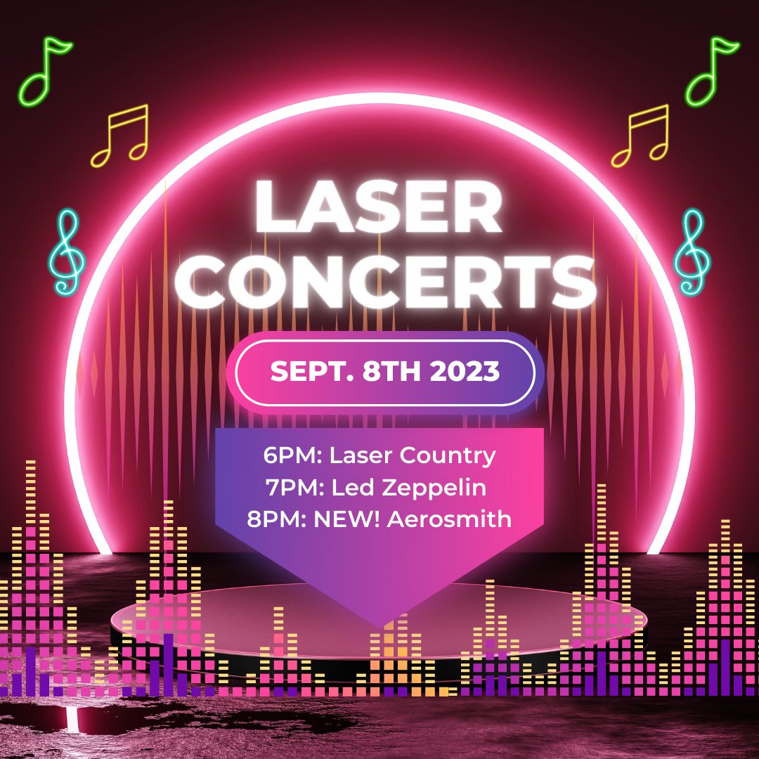 CoxSci's tweet photo. Our next Laser Concerts🎤 are on September 8th!📅 Rock out in our planetarium to music that you know and love.🎵 Be sure to check out our NEW Aerosmith show!🎸

#CoxScienceCenterandAquarium #OpenEveryMindtoScience https://t.co/eYGhUlkSYn