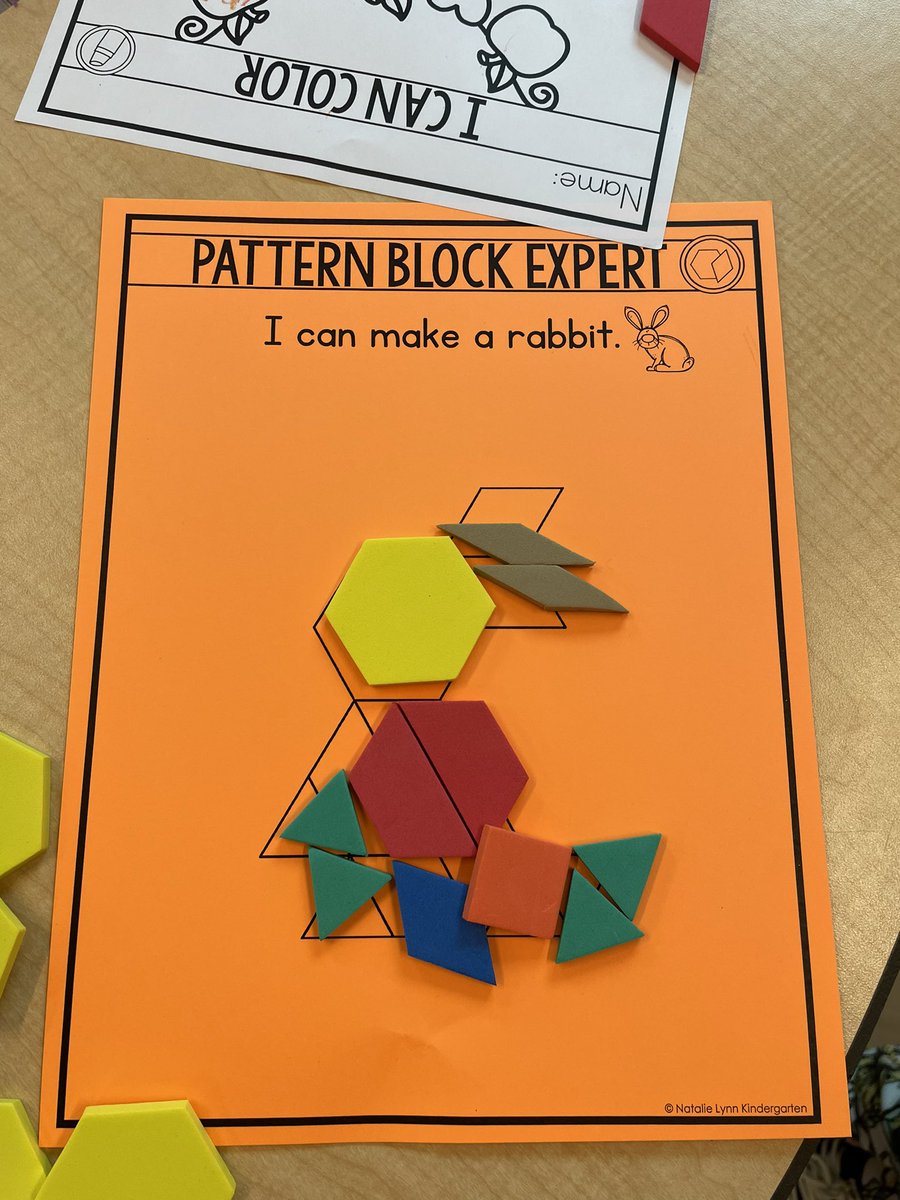 Kindergish's tweet photo. We became pattern block experts! #WES  #kinder https://t.co/2GCExvoAcF