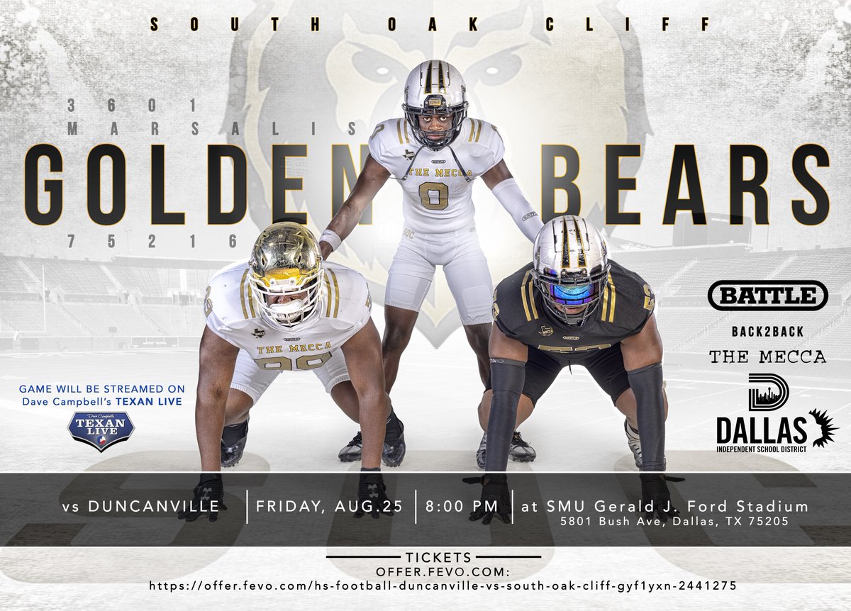 SOCGoldenBearFB's tweet photo. Don’t Miss Friday’s Hot Ticket 🎟️ 

#TheMecca | #StillThePressure https://t.co/R8QlHqQ3j4