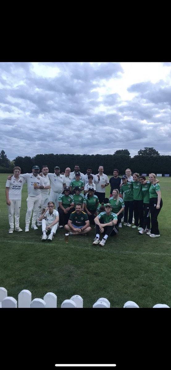 Great evening @Berkswell_CC with our annual men’s v women’s game. Special tonight to see Seb and Matthew open the batting together 💚