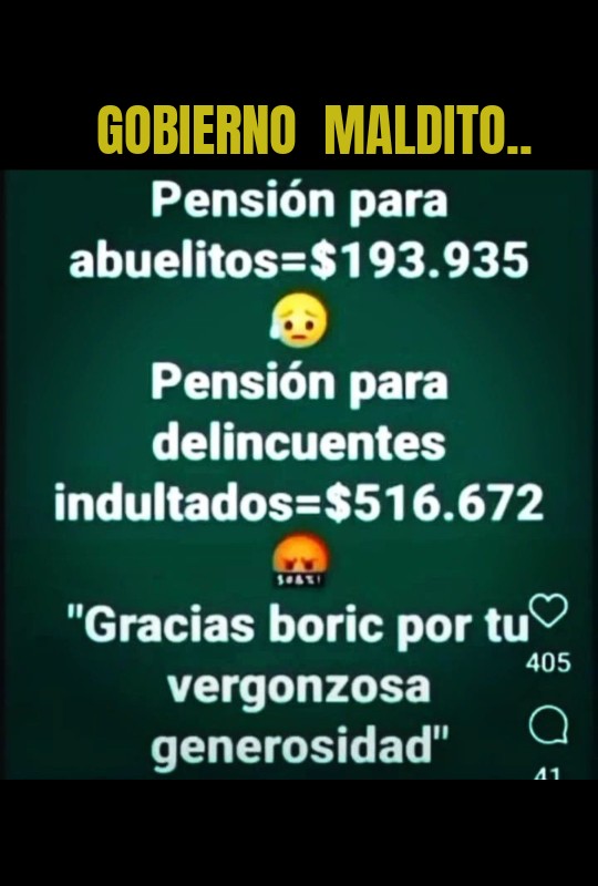 paola1991cc's tweet photo. @GabrielBoric Gran dolor ?, pero para regalarle  plata a los que destruyeron CHILE, te da lo mismo
A no olvidar CHILENOS 
#GobiernoCriminalCorruptoYMentiroso https://t.co/Q4Hjqz0wjs