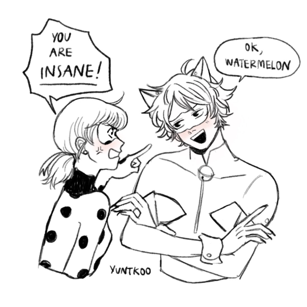 ayyliri's tweet photo. Ok the #MiraculousAwakening was kinda good ngl 😤 also I love the 2 minutes of enemies to lovers with the whole watermelon and “sidekick” thing 
#MiraculousLadybug #catnoir #ladybug 
It’s been so long since I laste drew them I lost my touch 😂 https://t.co/wVb7lf9XkH
