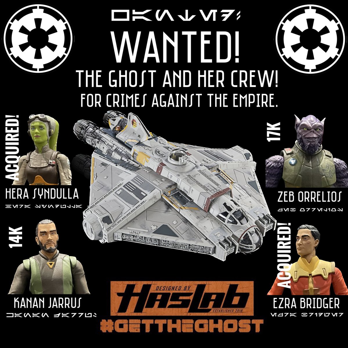 #StarWars #Ahsoka #Rebels 
#GetTheGhost #TheGhost #TVC #Haslab #crowdfunding #ACTIONFIGURES #Wanted #EzraBridger #HeraSyndulla #Sabine #KananJarrus #ZebOrrelios #BackTVC #Save375 #FightforTVC #Toys4Life #AhsokaTano #RebelAlliance #Chopper 

Back the Ghost! Unlock Zeb!