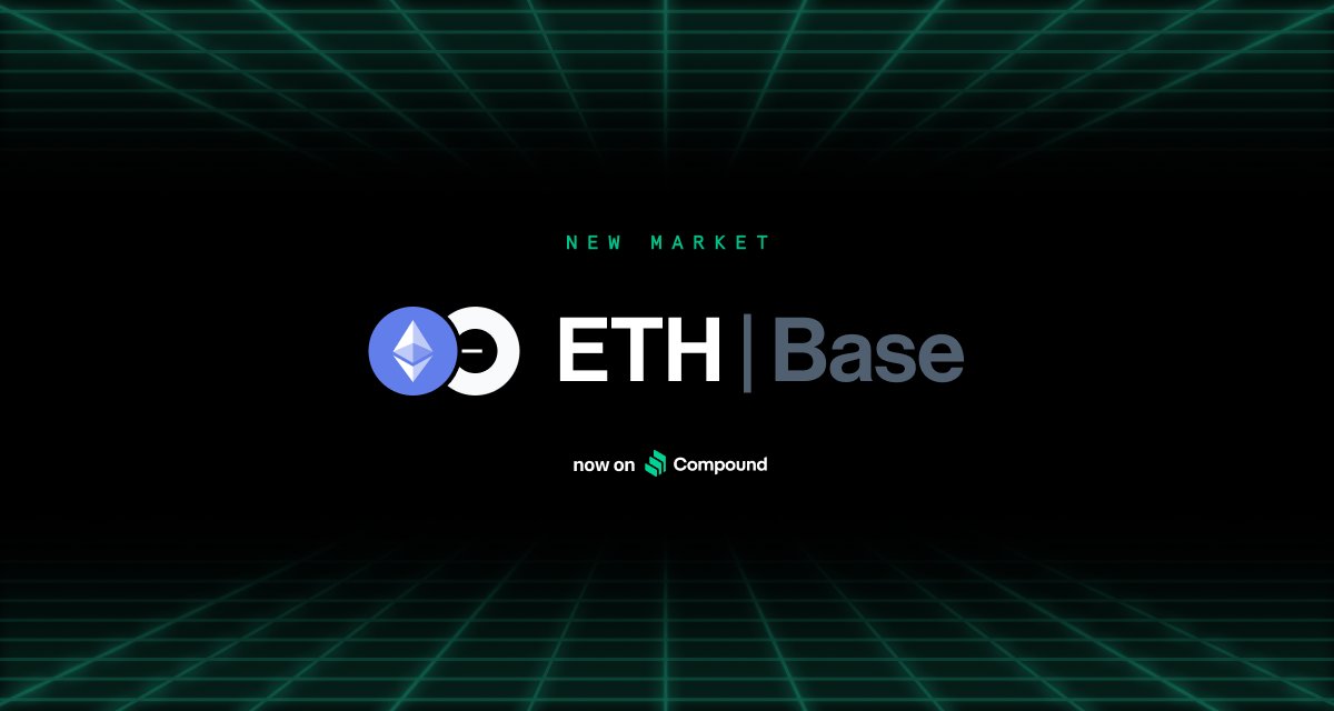 compoundfinance's tweet photo. Building on last week’s launch, Compound is now live with its second market on @buildonbase. 
View the ETH market here: https://t.co/2xgxztWmMc https://t.co/UXNsnOR91P