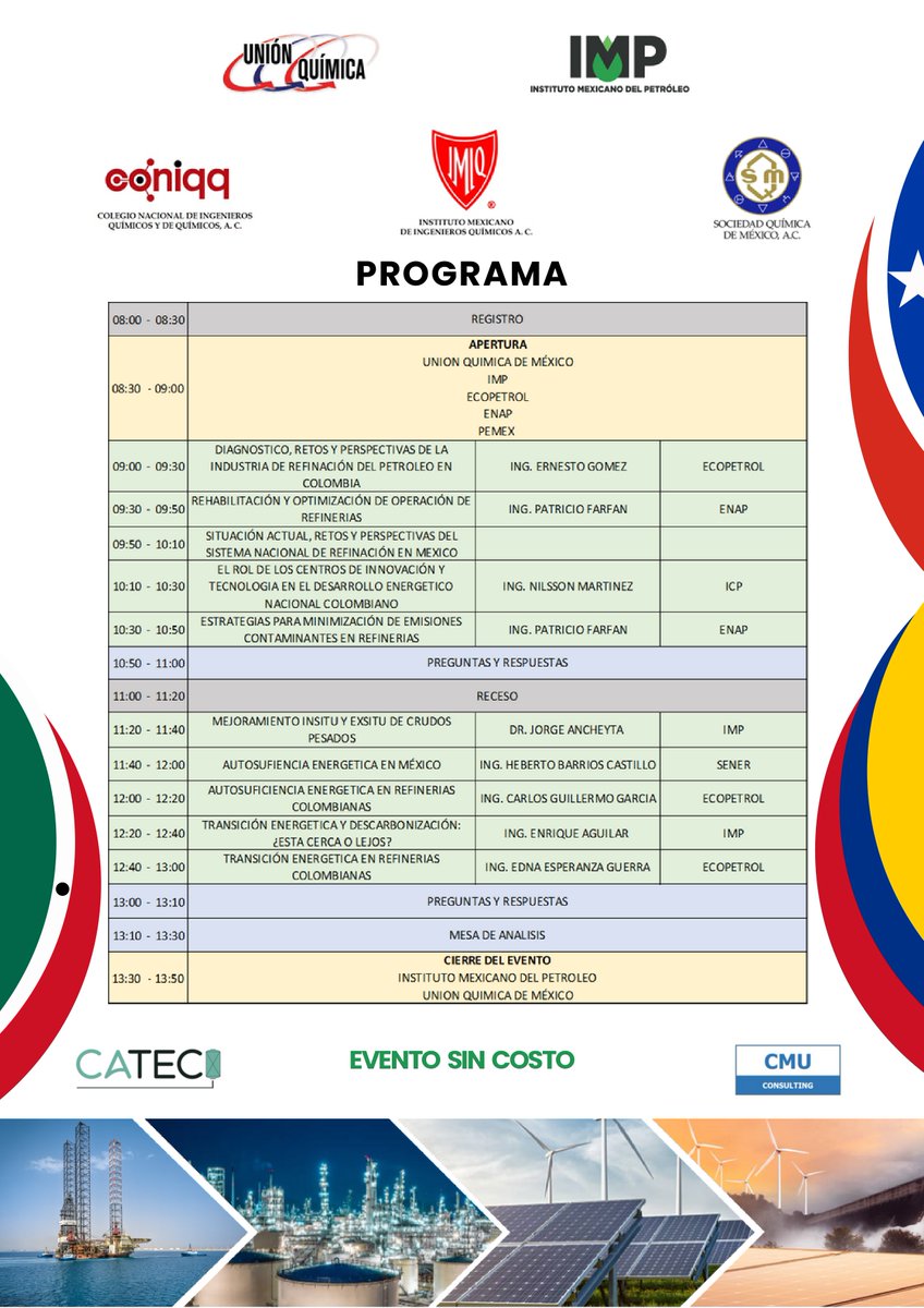 SQM_MX's tweet photo. La Unión Química ( #CONIQQ #IMIQ #SQM ) y el Instituto Mexicano del Petróleo los invitan a la reunión híbrida "Autosuficiencia y transición energética en México, Colombia y Chile"
Mañana 24 de agosto a las 8:30 hrs. (Hora CDMX) https://t.co/Yo4fzEMcrV