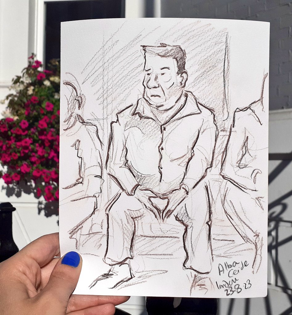 Alba_Ceide's tweet photo. Man travelling on the Central Line this morning.
#lifedrawing #pencilsketch #Londonlife #londonlifedrawing #quicksketch https://t.co/P1RqBVxUDu