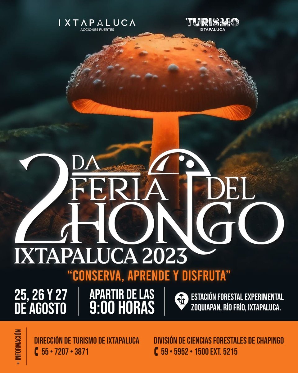RedACBIC's tweet photo. ¡Atención amigos de #Ixtapaluca y #ZonaVolcanes! Les invitamos a la 2da #Feria del #Hongo Ixtapaluca 2023 con nuestros amigos de la Dirección de Turismo en el #Bosque de #RíoFrío.
#Xóchitl #TurismoIxtapaluca #Atzallan #RedACBIC 🌧️🌲🍂🍄🪵☘️
✅ INFORMACIÓN: 5572073871 https://t.co/znFX1PJp0Z