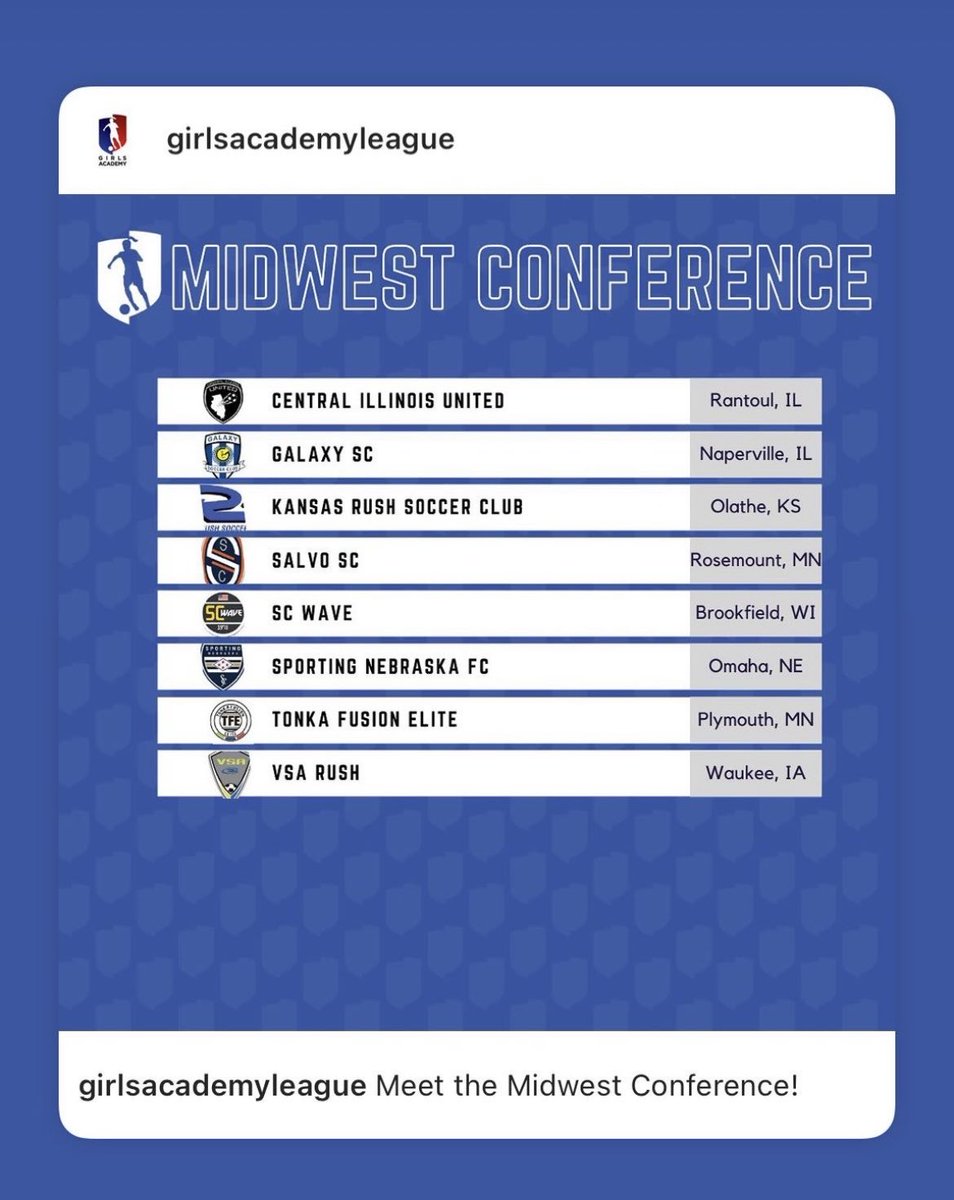 New year and new conference!  Excited to get started!  ⁦<a href="/KSRGirlsAcademy/">Kansas Rush Girls Academy</a>⁩ ⁦<a href="/GAcademyLeague/">Girls Academy</a>⁩ ⁦⁦<a href="/RushSoccer/">Rush Soccer</a>⁩