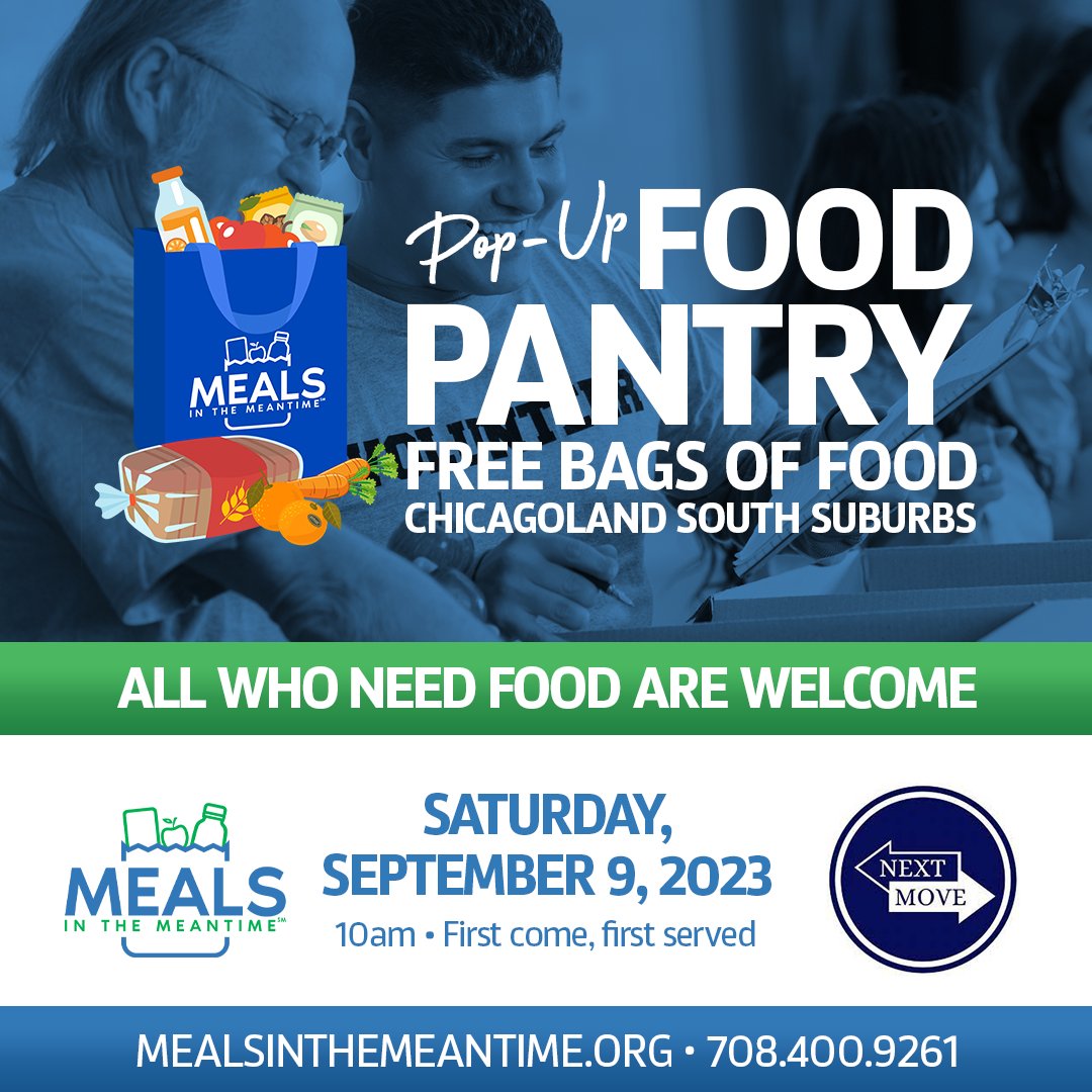 mealsmeantime's tweet photo. Meals in the Meantime is partnering with @nextmovecs for our next pop-up food pantry on Saturday, September 9, 2023, 10am (first come, first served) at Grace Church, 2740 Indiana Avenue, Lansing, Illinois 60438. All who need food are welcome. #nonprofit #foodpantry #food https://t.co/VJWrEx95UD