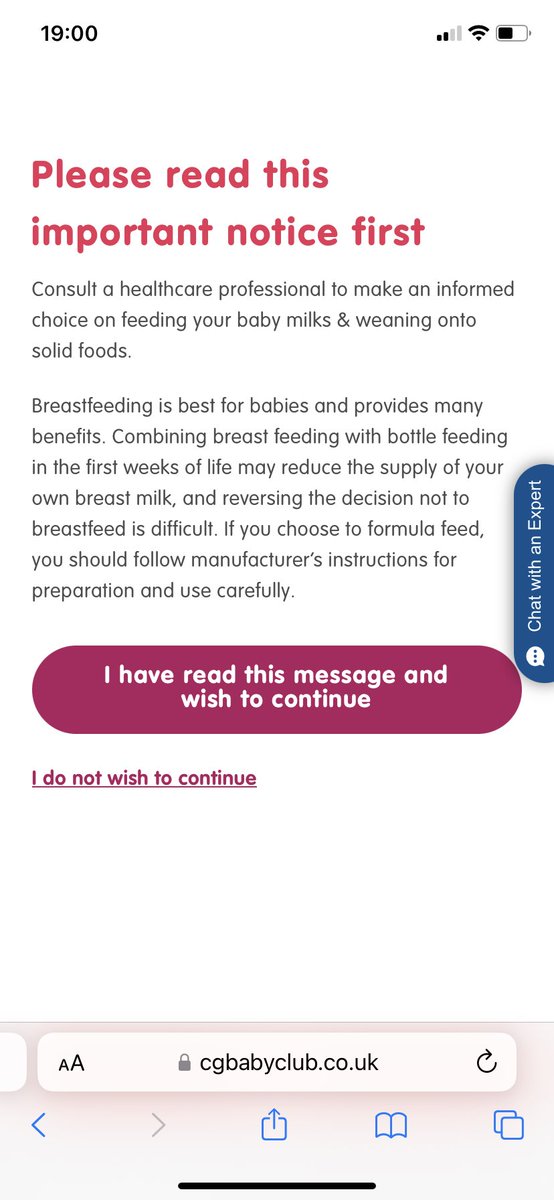 After realising continuing to try to breastfeed my first baby was nearly sending me into a breakdown I wanted information on how to safety use formula. I couldn’t even enter the website without needing to read this notice. The guilt this legislation puts on mothers is shameful