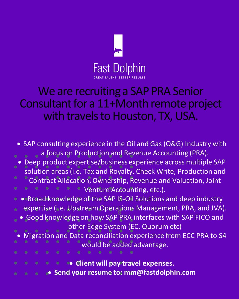 fastdolphin's tweet photo. You can find more details at: https://t.co/Nspk7K1gMe

#HIRING #RECRUITING #SAP #SAPMEXICO #SAPLATAM #PRA #SAPCONSULTANT #OILandGAS https://t.co/lnieaPpaJ6