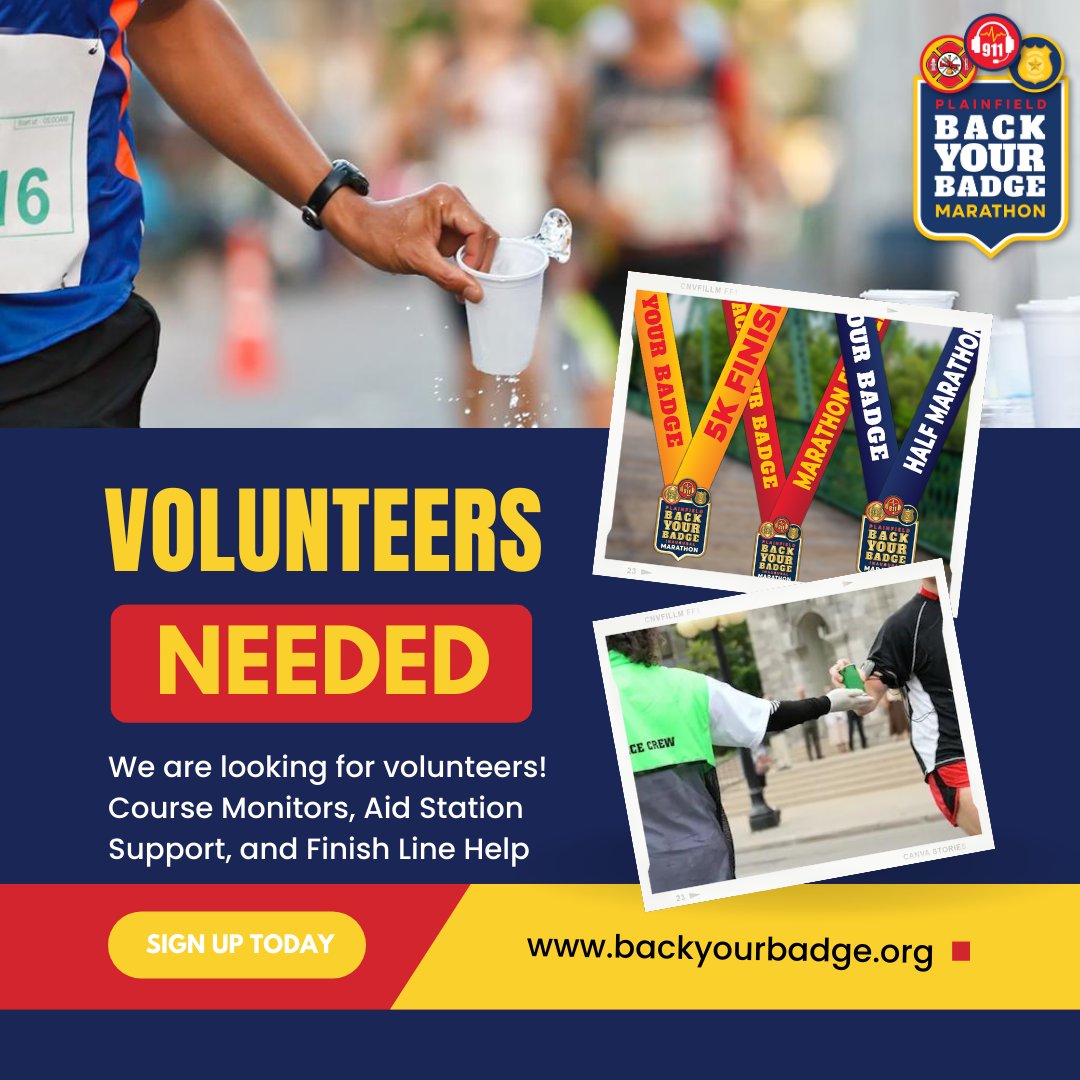 BYBMarathon's tweet photo. Volunteers Wanted: September 23rd
As you might know, great race events take great volunteers! Back Your Badge Marathon could use some Course Marshalls and Aid Station workers.

https://t.co/h9snyg8rZ7 https://t.co/kc1jQYTTeQ