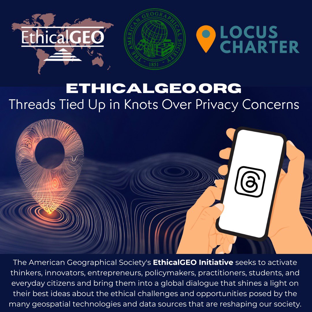 EthicalGEO's tweet photo. 🚨 New blog is up on #Threads #privacy concerns 🚨 Check out our blogs, research fellow, knowledge repository, 
and @LocusCharter principles, all at the intersection of #ethics x #geography and #geospatial #data! Read blog here: https://t.co/zl2zy31RU4

@AmericanGeo https://t.co/sUCbtKIlrv