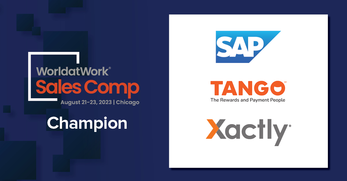WorldatWork's tweet image. A big round of applause for our Champion Partners: @SAP, @TangoMe, and @Xactly! Your unwavering support and innovation have elevated @WorldatWork  #SalesComp23 to new heights.