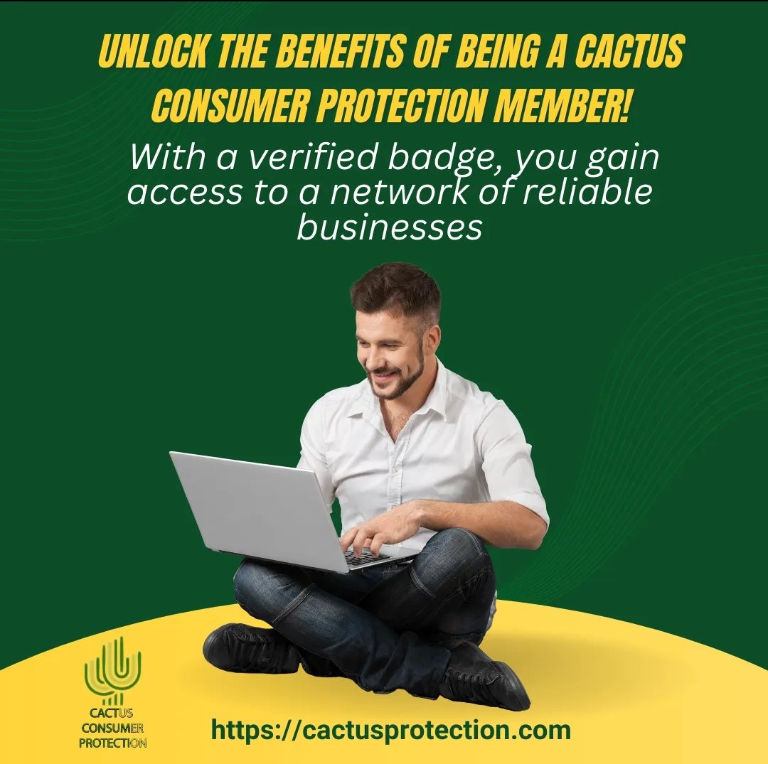 Unlock the benefits of being a Cactus Consumer Protection member! 🌟 With a verified badge, you gain access to a network of reliable businesses. Rest easy, knowing that we've done our due diligence to ensure your satisfaction.

 #VerifiedBusinesses #peaceofmindmatters