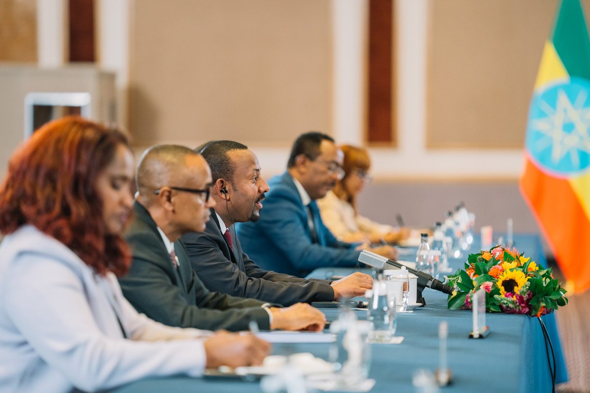 PMEthiopia's tweet photo. Ahead of the BRICS-Africa Outreach &amp; BRICS Plus meeting, PM @AbiyAhmedAli met with Chinese President Xi Jinping in a bilateral meeting. The two leaders expressed mutual interest in strengthening relations and commitment to partnership in multilateral platforms.1/3 https://t.co/iIUgFSYKl4