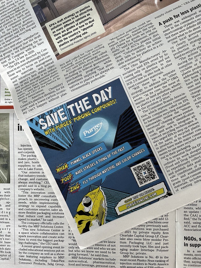 Vive4Mfg's tweet photo. @vive4mfg is humbled and excited to have a fingerprint in a few of the latest print advertisements for Bamberger Polymers, @PolySourceNews, and @Purgex, showcased in the August 14, 2023 Plastics News weekly magazine.

#printadvertising #advertising #marketingformanufacturers https://t.co/JyuM94qqOq