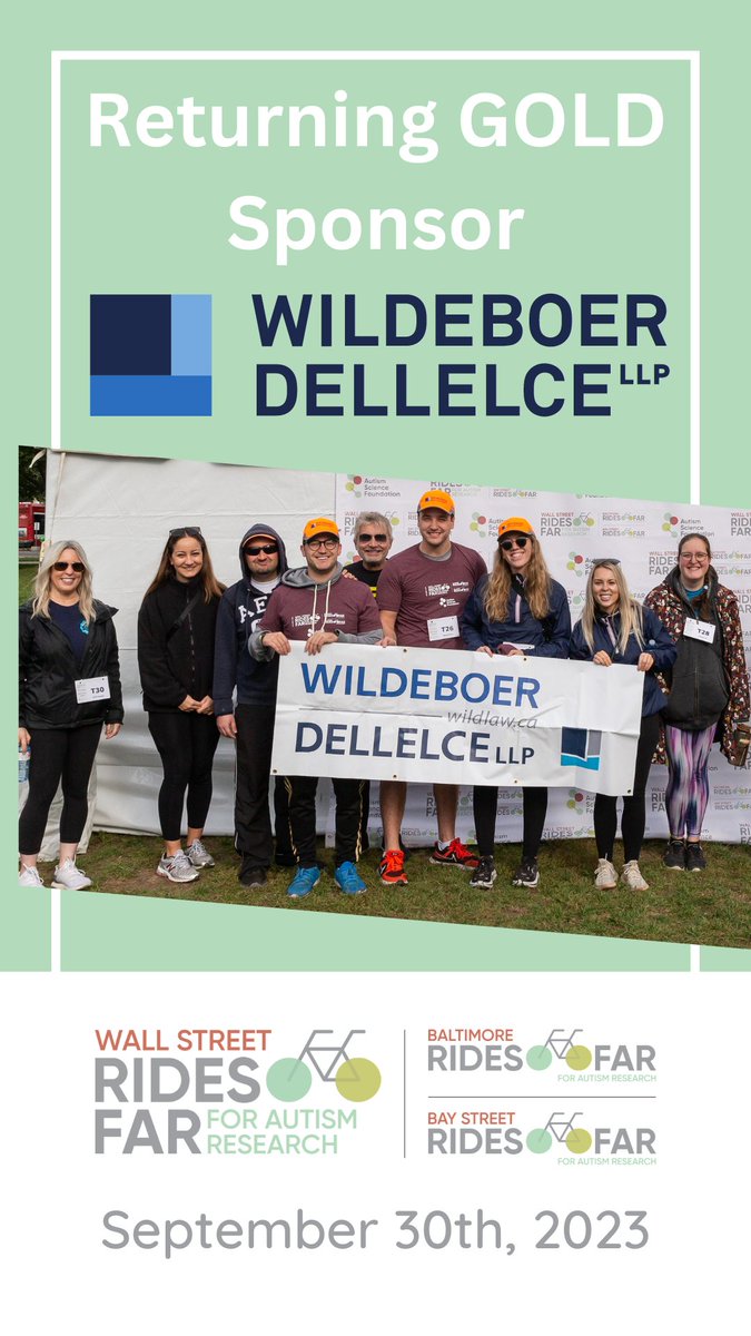 Welcome back @wildlaw to #RidesFAR! Wildeboer Dellelce was founded & built on the principle of innovating the entrepreneurial force for legal practice. Their investment in the @AutismScienceFd aligns with their innovative spirit, as #ASF works to innovate autism research.