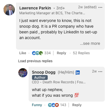 Snoop Dogg is on LinkedIn now.