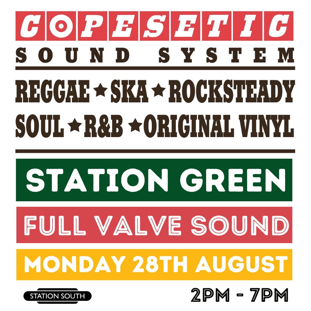 This Bank Holiday Monday at @stationsouth. Vintage reggae, ska and rocksteady. Sounds and blues in Levenshulme!