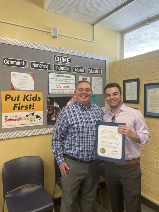 CHIMECharter's tweet photo. So excited and honored to co-lead a tour of CHIME today with @dylanhamerman -CHIME ALUM, rising senior at the University of Washington, and an intern with Ca Assembly Member @JesseGabrielCA
Toured the school with staff from the Assembly member’s office. A wonderful morning! https://t.co/NHxY7v26MS