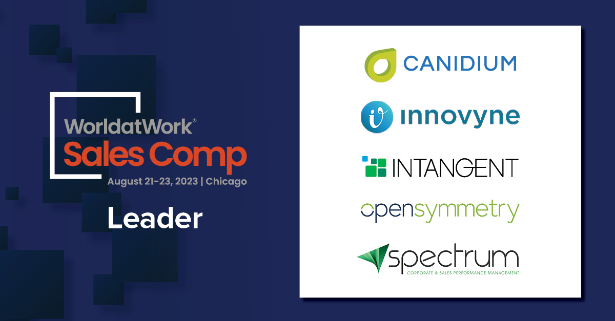 WorldatWork's tweet image. With heartfelt appreciation, we thank @canidium, @InnoVyne, @IntangentInc,  @OpenSymmetry, and @SpectrumTek  – our Leader Partners whose support helped make @WorldatWork #SalesComp23 such a success!