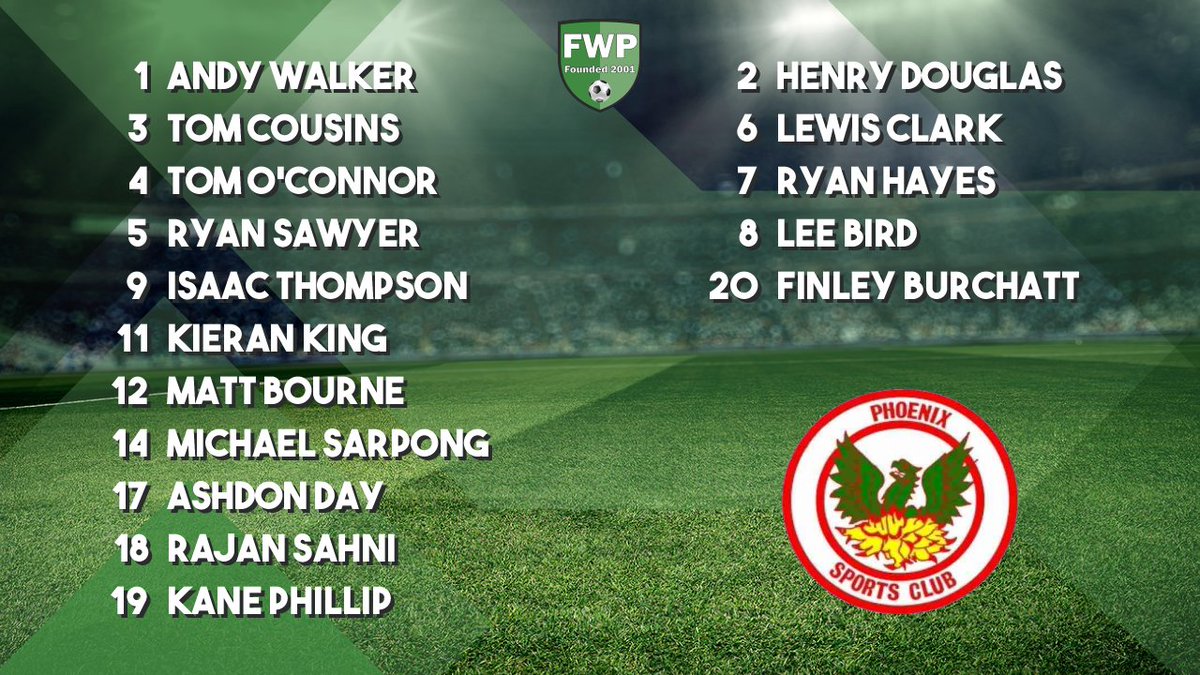PHOENIX SPORTS: Walker Cousins O’Connor Sawyer Thompson King Bourne Sarpong Day Sahni Phillip; SUBS: Douglas Clark Hayes Bird Burchatt #IsthmianLeague fwp.co/5uMSNK