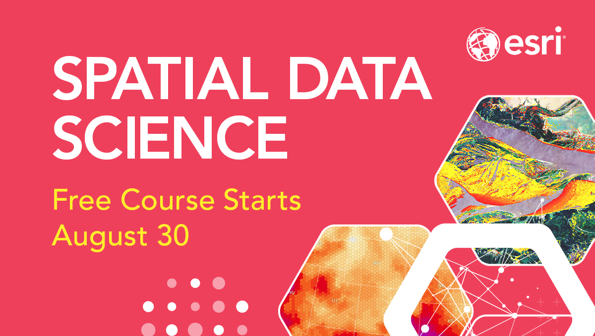 EsriTraining's tweet photo. 1 week away! 🚨 Save your spot for our (free) Spatial Data Science MOOC → https://t.co/m6A3sWj6J7 

On the agenda:  
 
✔️Predictive Analysis
✔️Suitability Models
✔️Pattern Detection and Clustering 
✔️Deep Learning https://t.co/Ev5fVyDZXi
