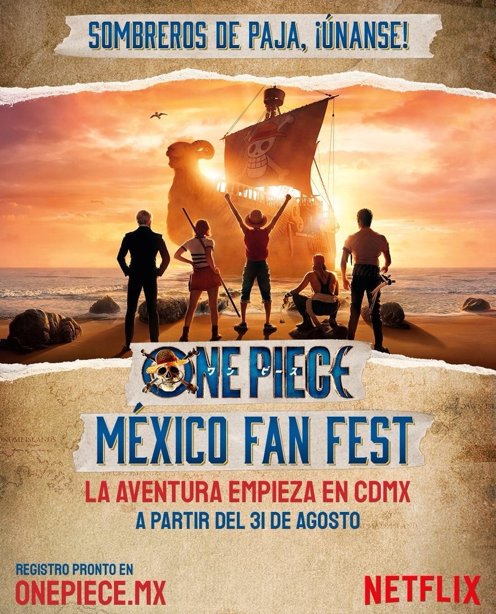 CP6Podcast's tweet photo. "¿Están listos Mugiwaras?"

Estén pendientes de las redes sociales de @NetflixLAT por qué pronto darán a conocer cómo asistir al Fan Fest de "One Piece".
¿Emocionados?.

#OnePiece #OnePieceLiveAction #OnePieceNetflix #OnePieceFanFest https://t.co/V8QeE38106