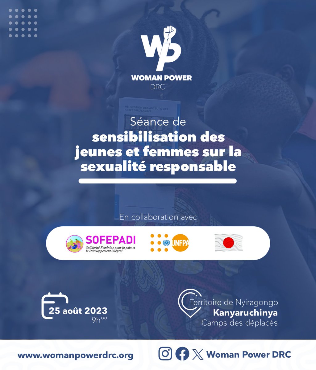 womanpowerdrc's tweet photo. Nous serons ce vendredi 25 août 2023 avec les jeunes et femmes du camps de Kanyaruchinya pour une sensibilisation sur la sexualité responsable.
Nous espérons de cette séance une source de connaissance et d'éclaircissement sur ce point.
#SR #Femmes #jeunes #sexualité #reponsable https://t.co/N9haBLYdZY