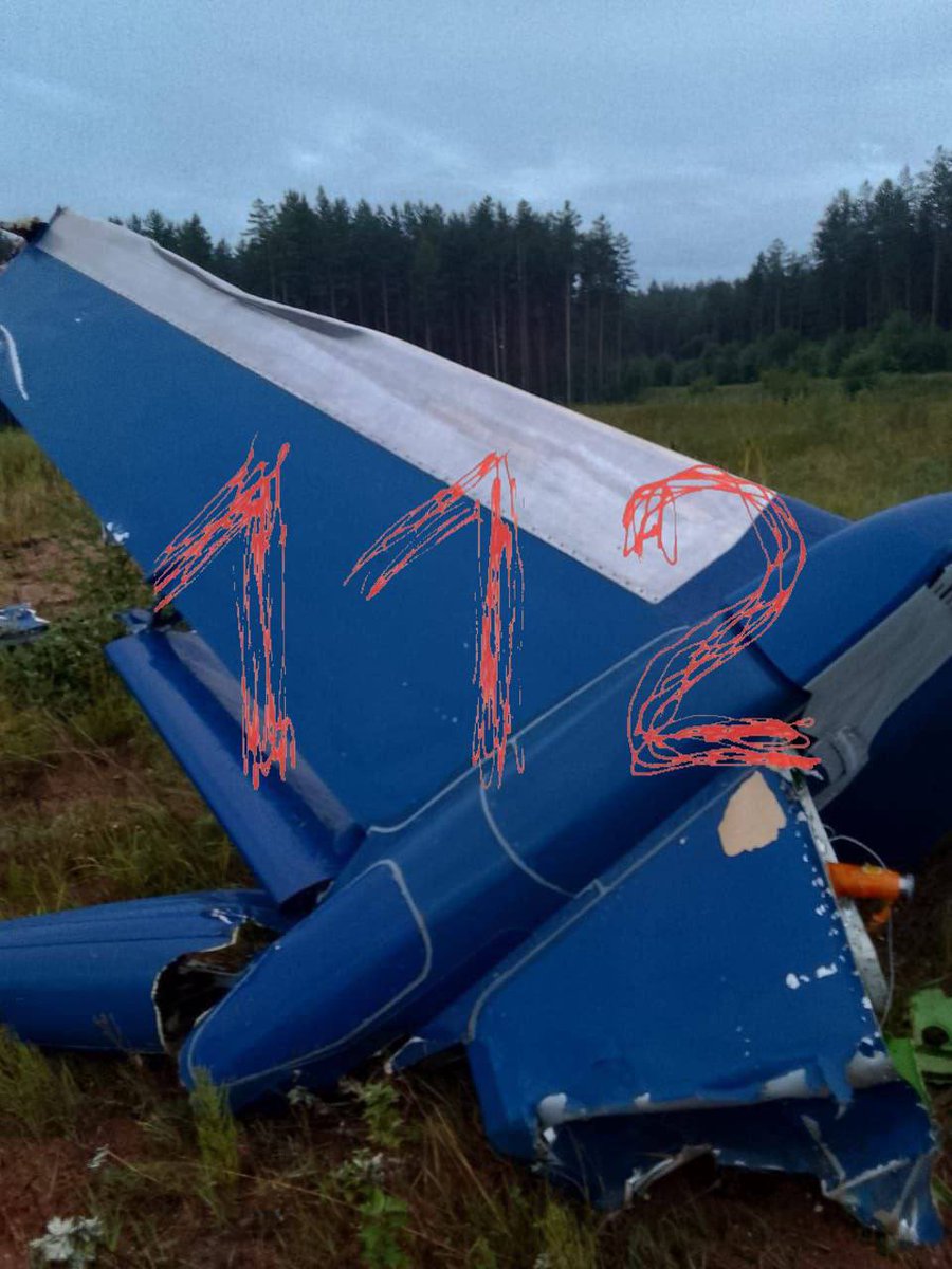 ❗️ There are no traces of an anti-aircraft missile impact on the wreckage of the tail section of Yevgeny Prigozhin's aircraft, which broke away from the fuselage.

All pages who rushed to claim that the plane was shot down are lying: as of now there is no evidence to support it