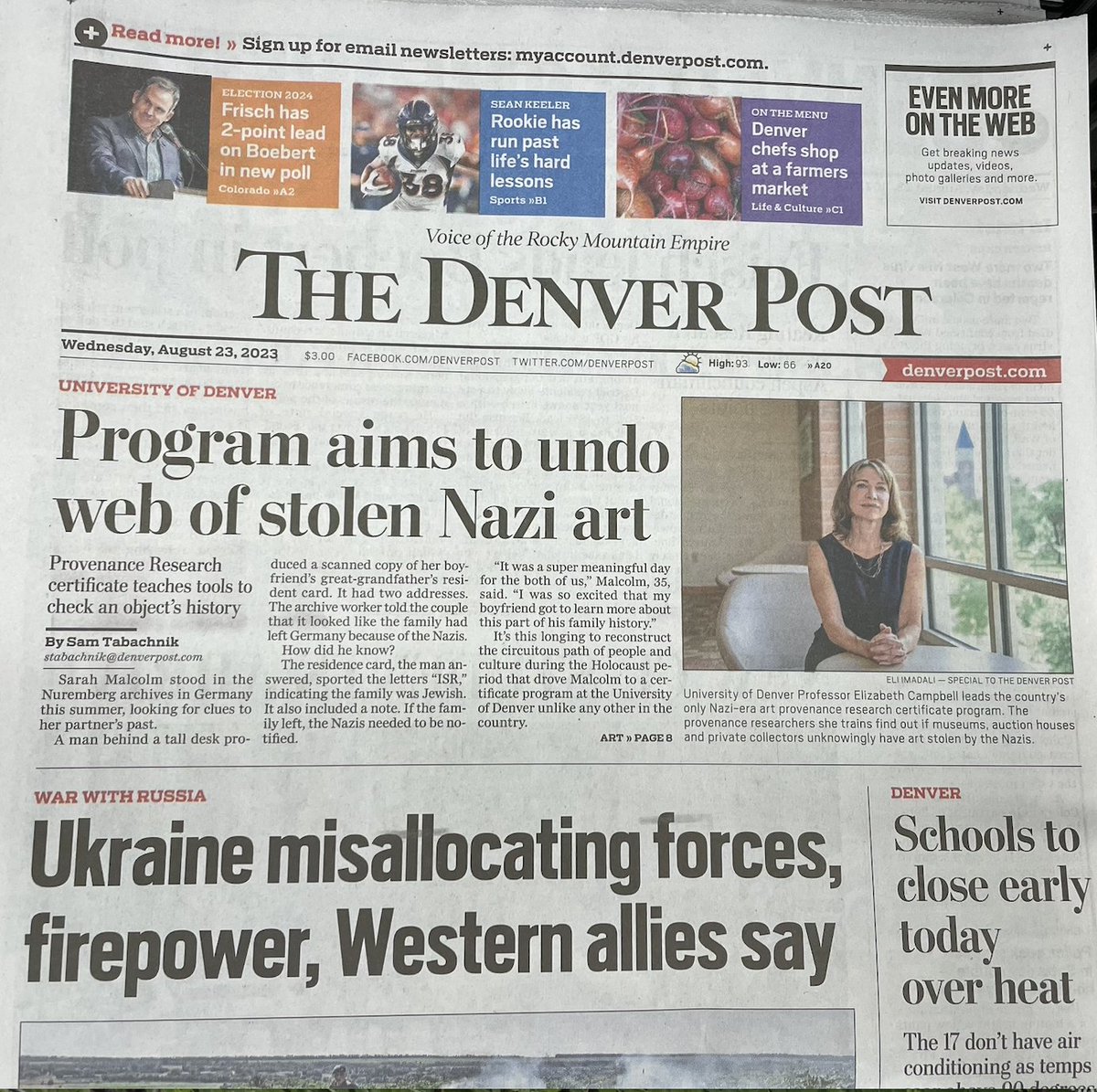 UofDenver_ACE's tweet photo. Our work featured above the fold @denverpost. Thank you @sam_tabachnik for your interest and thorough reporting!  https://t.co/n5tAhrQSDT… 

#provenance @ducahss @UofDenver https://t.co/fM0IlzXCtP