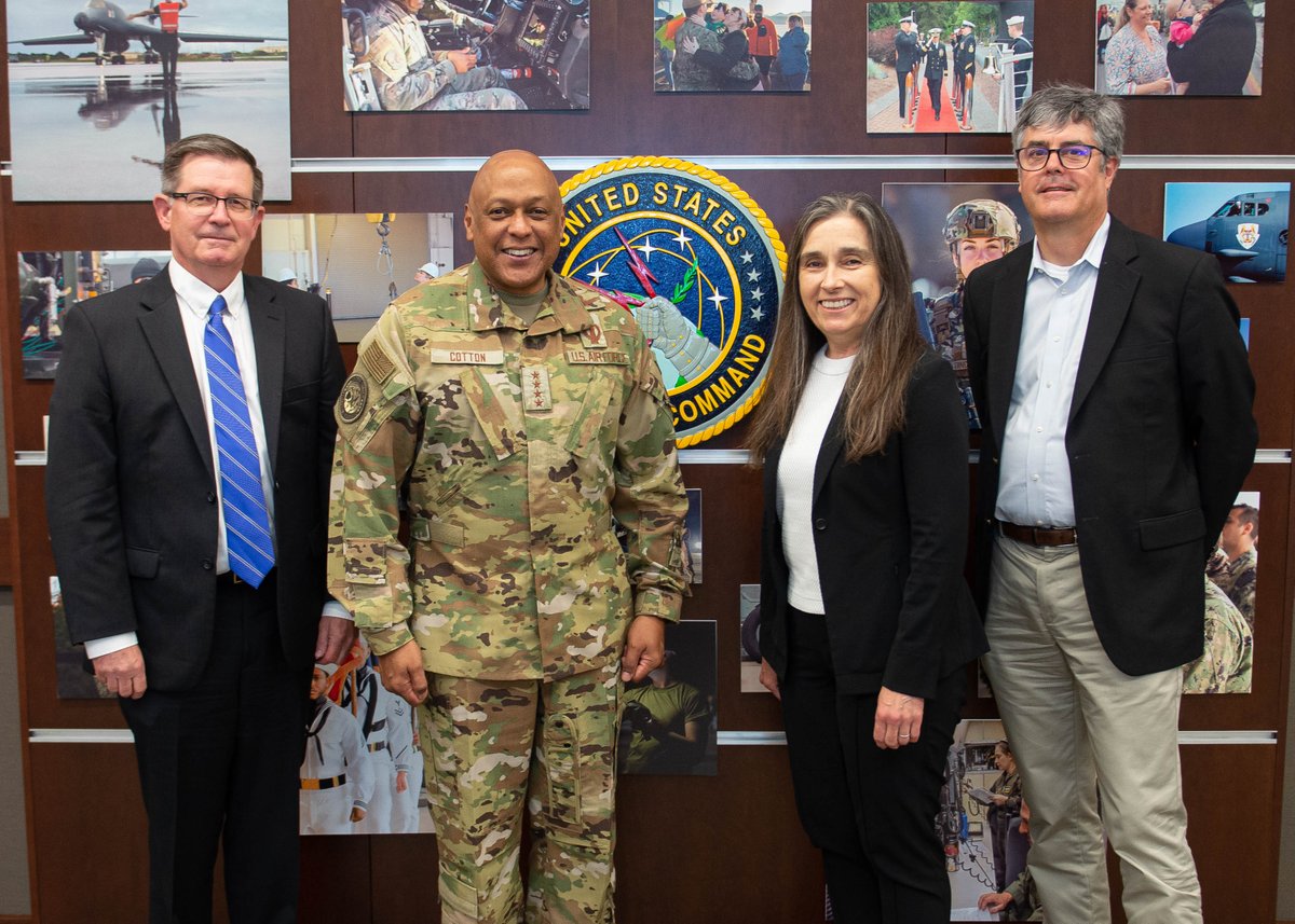 US_STRATCOM's tweet photo. .@NNSANews National Laboratory Directors Dr. Kim Budil from @Livermore_Lab, Dr. Thom Mason from @LosAlamosNatLab &amp;  Dr. James Peery from @SandiaLabs met with #USSTRATCOM Commander Gen. Anthony Cotton today. Their labs maintain our nuclear stockpile &amp; support #ForceModernization. https://t.co/ZLmnIOjKkT