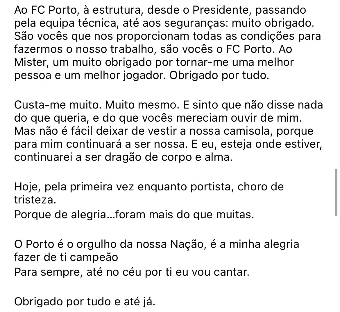 A emocionante mensagem de despedida de Otávio do FC Porto 🐉