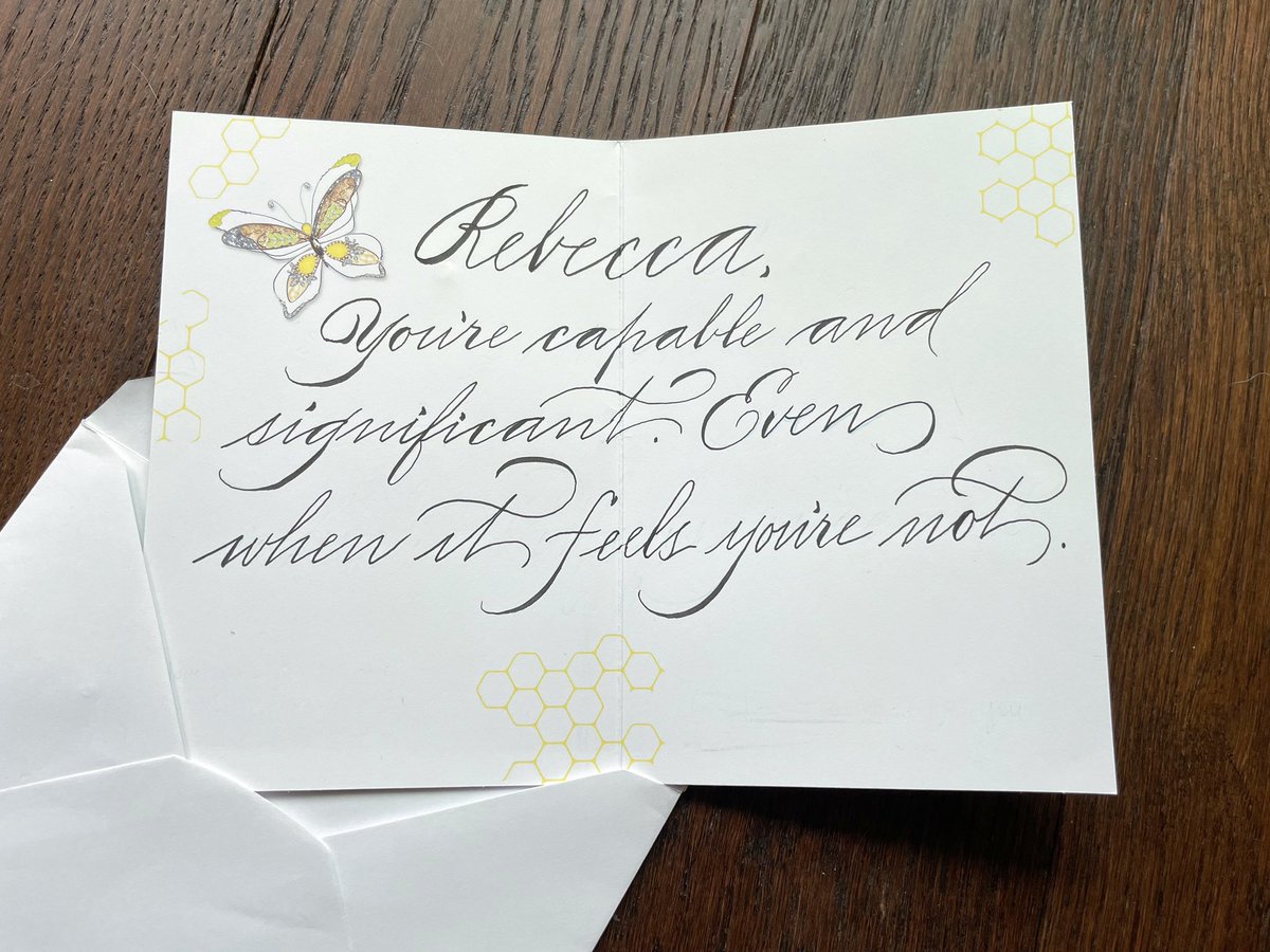 nibsandscripts's tweet image. One of the whys I took up calligraphy: turning something ordinary into the extraordinary.

Handwritten notes always add a personal touch, but having it done with calligraphy elevates that experience. 

#snailmail #torontocalligrapher #torontocalligraphy #handwrittencalligraphy