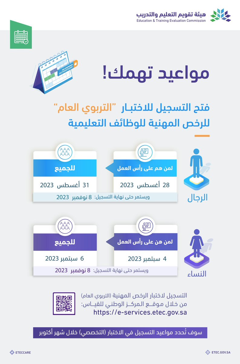 iHRFsa's tweet photo. مواعيد تهمك 📌

سيُتاح التسجيل في الاختبار (التربوي العام) لـ #الرخص_المهنية للوظائف التعليمية من خلال موقع المركز الوطني للقياس :

  https://t.co/Jb6rPmHKzi https://t.co/8oNJDdDWvR