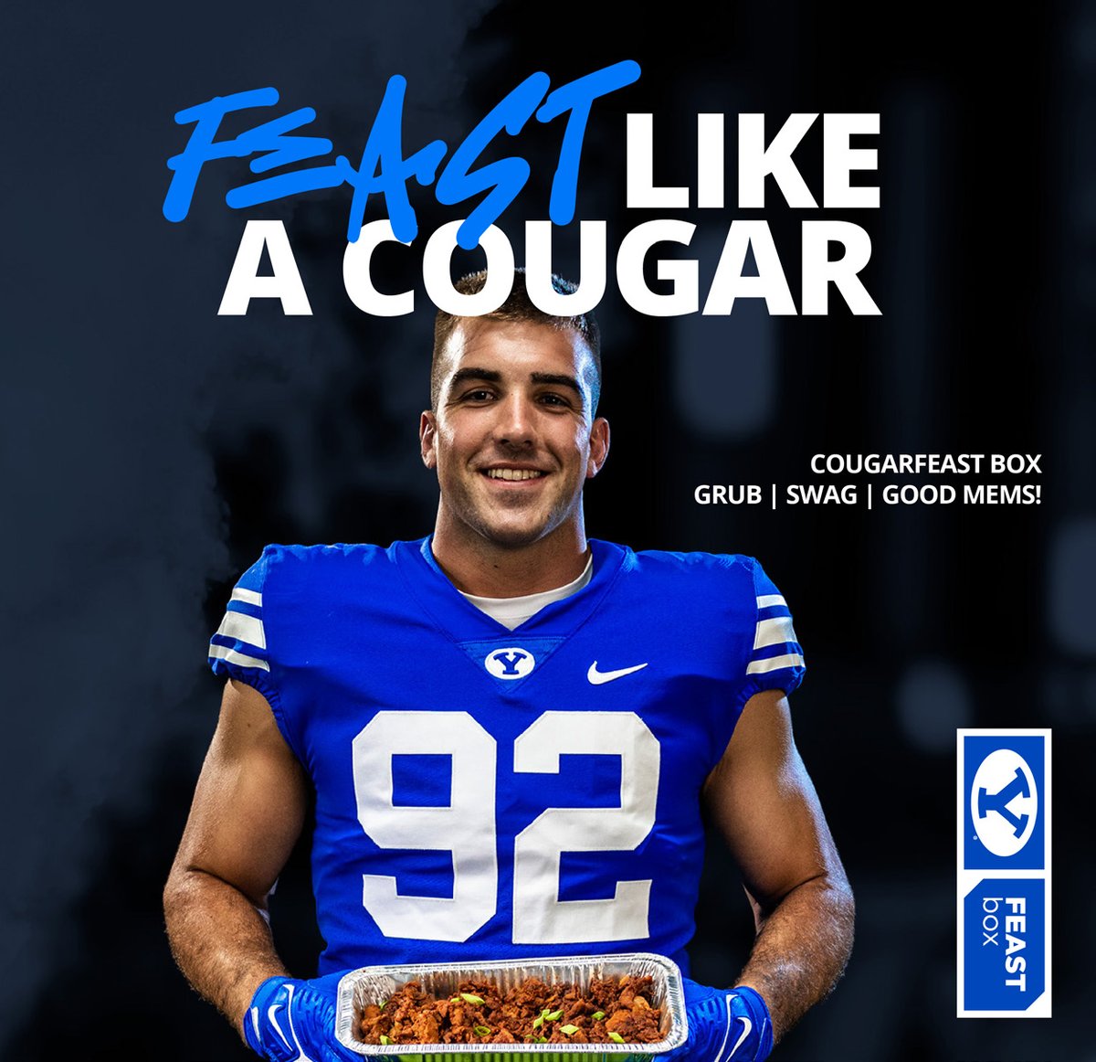 gregwrubell's tweet photo. The @BYUfootball season kicks off in 10 days, and if you'll be enjoying the opener at home, you need to order a Cougar FEASTbox from @FEASTboxGrill for your gameday gathering!

Go to https://t.co/dJQMnqjDtL now to secure your preseason order, because gameday supplies will be limited!

The Cougar FEASTbox is a pre-cooked meal, shipped anywhere in the continental 48 states, with boxes for six or 12 people. Each #CougarFEAST comes with two meats, two sides and appetizers, with delicious flavors—you can choose from Texas, Hawaiian or Korean.

And only during the month of August, you’ll get $20 off a preseason order of one Cougar FEASTbox, an additional 10% off two boxes, and 20% off an order of three or more boxes.

Your Cougar FEASTbox will also come with up to $100 worth of BYU-branded swag, and every box order is an automatic entry for great prizes, including BYU game tickets and free @FEASTboxGrill meals.

Most importantly, 10% of every order is donated to Full of Hope, a charity benefiting hungry families in need.