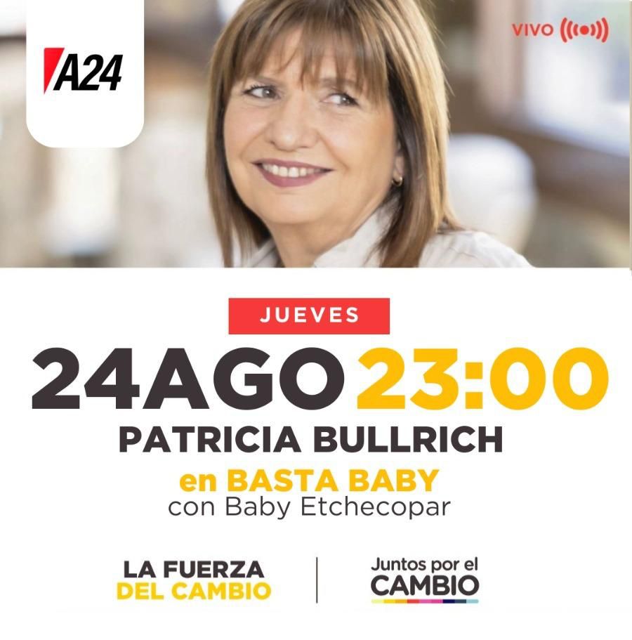 pedro_Pro2023's tweet photo. Jueves 24 de agosto, 23:00, #PatriciaBullrich en @A24COM #BastaBaby con @angeletchecopar
🟨🟧🟥🟪🟦🟩🟨🟧🟥🟪🟦🟩
#LaFuerzaDelCambio #Argentina #Elecciones2023 #ArgentinaPolítica #ArgentinaVota #A24 #PatriciaBullrich #Bullrich #YoVotoAPato #Larreta #Generaciondel23 https://t.co/59TRv3IRmH