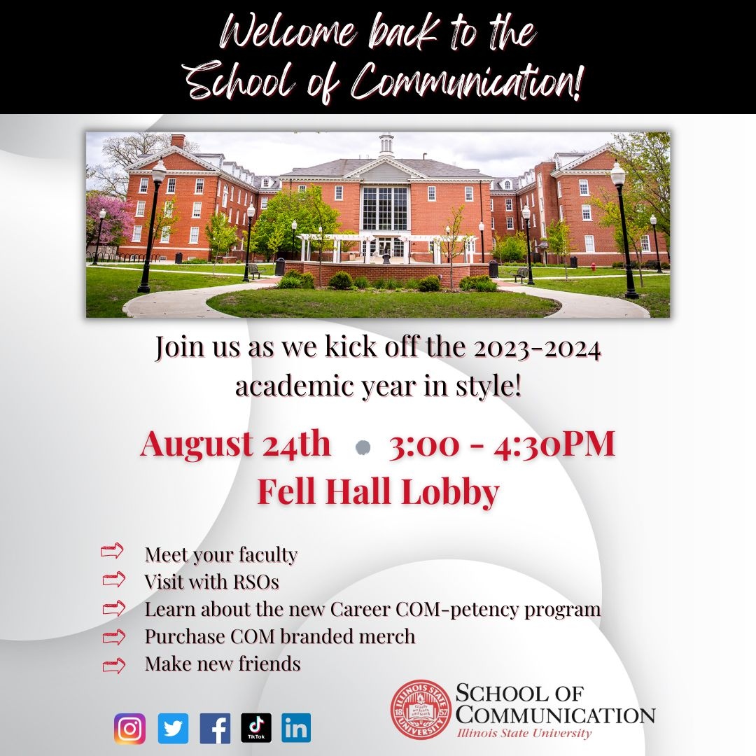 ISUSOC's tweet photo. TOMORROW, the School of Communication will host a welcome back party to kick-off the 2023-2024 academic year! 🎉
3:00 – 4:30PM
Fell Hall Lobby
Everyone is welcome! Stop by and join the fun!
.
.
.
.
.
#WelcomeBackBirds #FellHall #ISU #BestintheMidwest #SchoolofCommunication https://t.co/Wlj47X799H