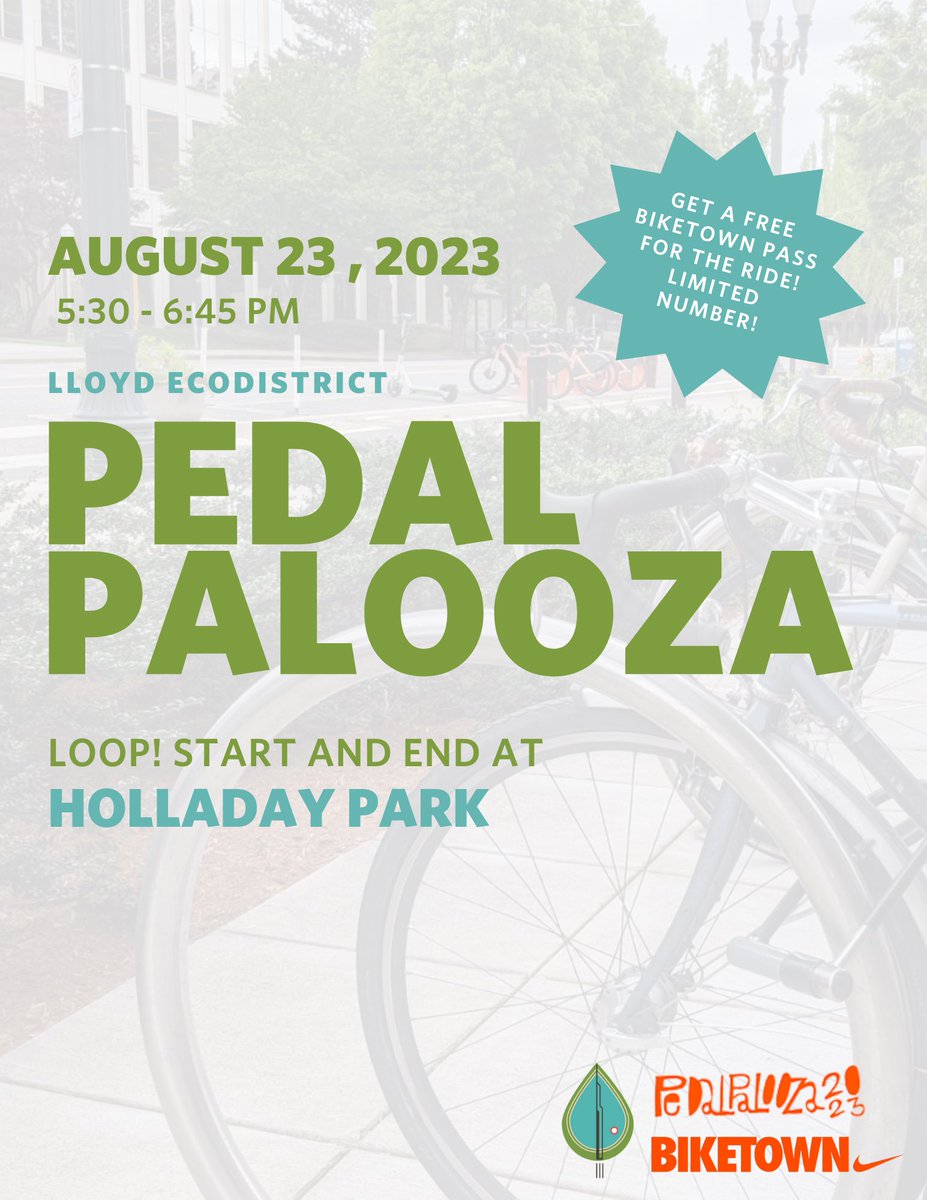 UPDATE! Today’s Lloyd Pedalpalooza ride is now a loop! Starting and ending at Holladay Park. 

Come tour the Lloyd EcoDistrict with us! Lloyd is the only certified EcoDistrict / Just Growth community in all of Oregon.