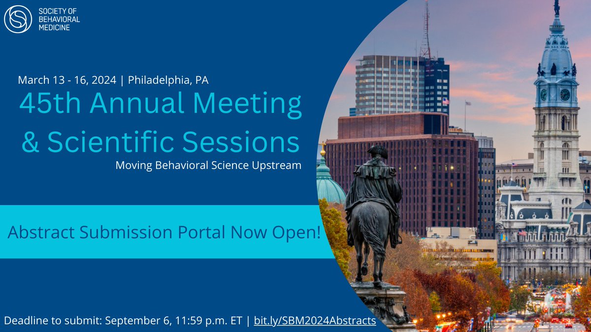 Join us at the largest yearly behavioral medicine gathering in the world! #SBM2024 will bring together the brightest minds in the field, fostering collaboration &amp; innovation to shape the future of healthcare.  Only 2 weeks left to submit an abstract! abstractscorecard.com/cfp/submit/log…