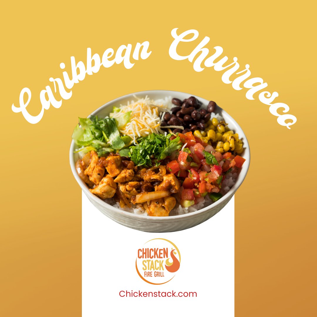 A flavor journey like no other! 🌴🍚 Our Caribbean Churrasco Stack is bursting with savory chicken, black beans, and fresh veggies. Order now to savor the taste of the tropics in every delightful bite! 😋🔥 #CaribbeanChurrasco #TasteTheTropics #bowls #Lunch #Dinner