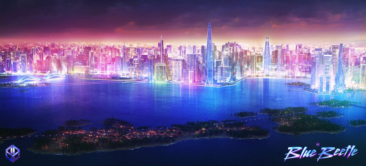 Super excited to share an environment concept I created of Palmera City for the new #BlueBeetle movie!

Huge shoutout to <a href="/MikeUwandi/">BlackbearUwandi</a> and <a href="/pboutte/">Phil Boutté</a> for bringing me on to the incredible <a href="/9B_Collective/">9B Collective</a> team to help contribute designs for the film. It was such a great experience!