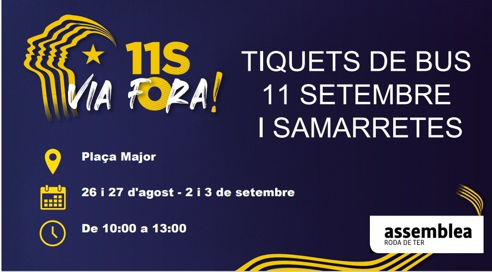 Aquest any malauradament no us podem oferir samarretes 👕 ni tiquets 🚍 però us emplacem a les AT de la comarca que sí ho fan 

Tenim això sí, estelades de lona (5€) que us podem portar a casa, contacteu-nos per missatge directe o manlleu@assemblea.cat 

#ViaFora
#11S2023