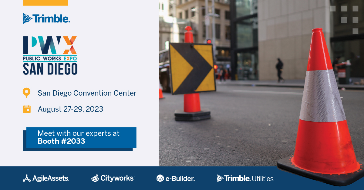 cityworks's tweet photo. Catch Trimble at APWA PWX! Stop by booth #2033 to chat with Trimble’s industry experts about how your organization can leverage asset lifecycle management solutions and workflows to empower efficiency and safety in your community.   

#pwX2023 #publicworks #assetmanagement https://t.co/soNsROQDdi