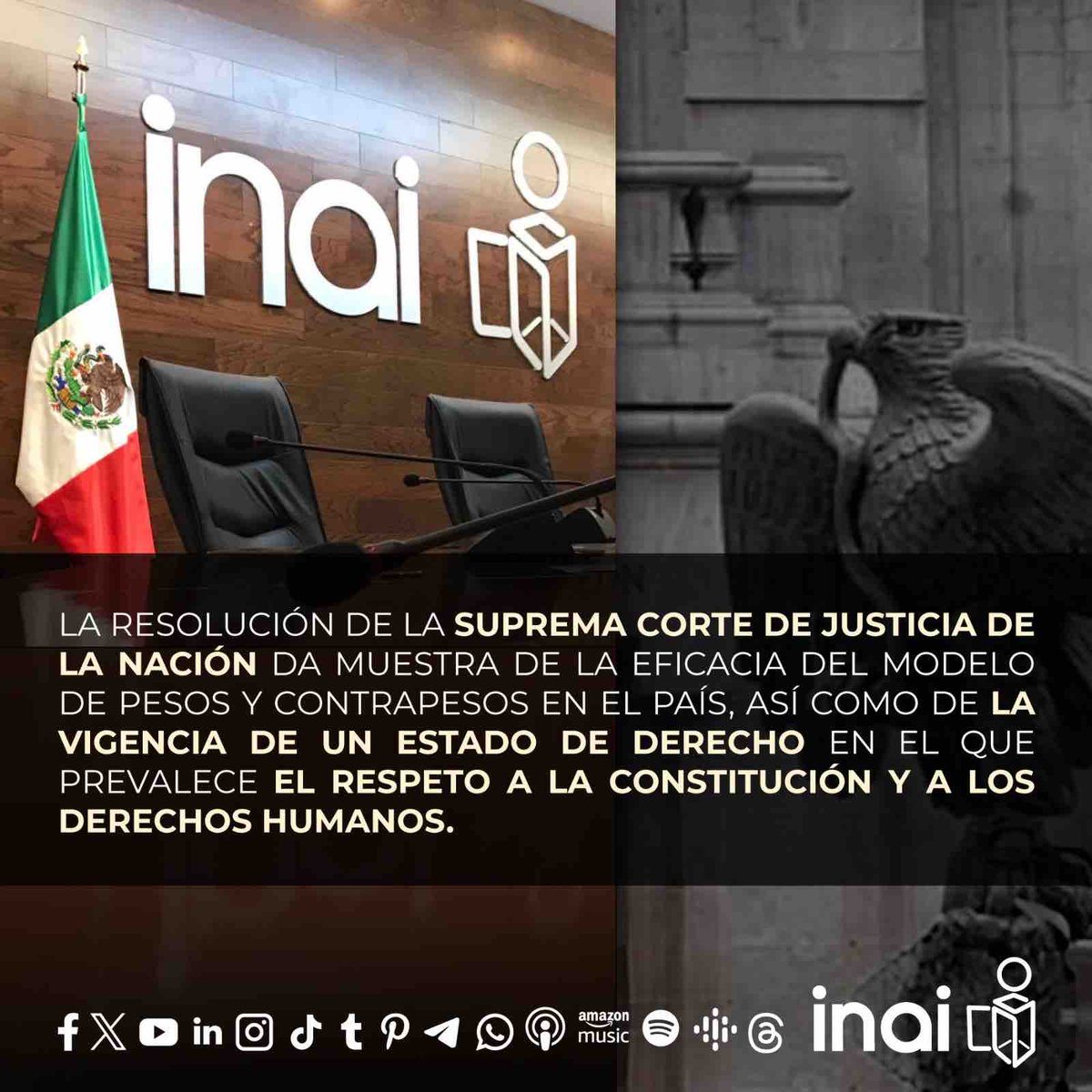 INAImexico's tweet photo. Reconocemos la resolución de la Segunda Sala de la Suprema Corte de Justicia de la Nación por la que se permite al Pleno de este Instituto sesionar con cuatro integrantes. https://t.co/FilFwiEpe6
