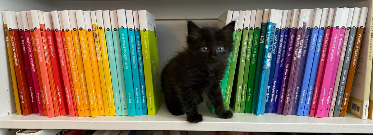 Dan Brown (he/him) π (@brownorama) on Twitter photo I don't know if this site is the right place for me any more, but I do know everyone needs to see this picture of one of my kittens hanging with <a href="/abookapart/">A Book Apart</a> books. I don't know if this site is the right place for me any more, but I do know everyone needs to see this picture of one of my kittens hanging with <a href="/abookapart/">A Book Apart</a> books.