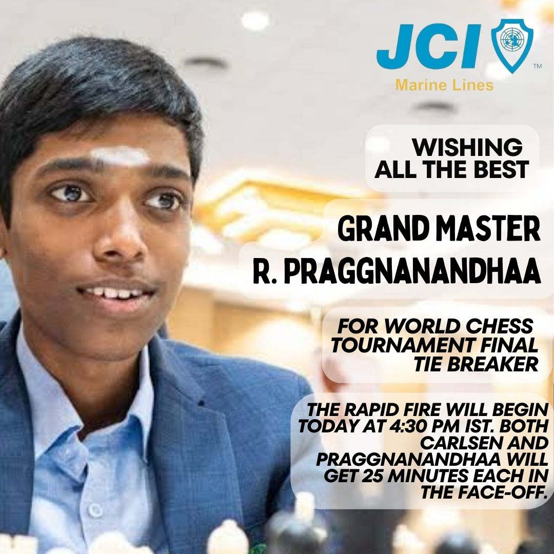 jcimarinelines's tweet photo. Our organisation wishes India's own Hero Grand Master R. Praggnanandhaa All the Best for tomorrow's Tie Breakers.
We hope to see the Trophy coming home after more than 20 Years.

#chess #chessWorldCup2023 #RPraggnanandhaa #MagnusCarlsen #grandmaster #FIDEWorldCup2023 https://t.co/XYRHpk5WUo