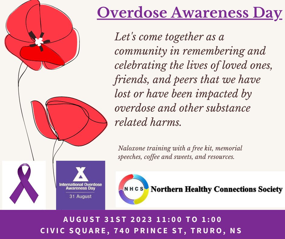 NHCSociety's tweet photo. Join us Thursday August 31st for a #InternationalOverdoseAwarenessDay event at the Civic Square from 11 to 1. We will be gathering together to remember all the amazing humans we have lost due to a toxic drug supply or failed policies. https://t.co/nbcDb38xQR